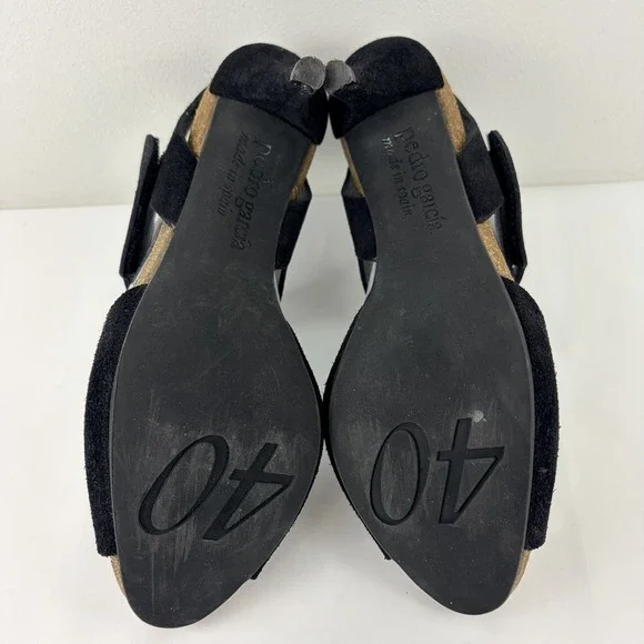 Pedro Garcia Black Suede Heels Sandals Womens EU 40 US 9 Ankle Strap Chic - Picture 7 of 10